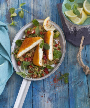 Salade de boulgour au fromage de brebis pané