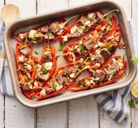 Poivrons farcis à l’agneau et au fromage de brebis